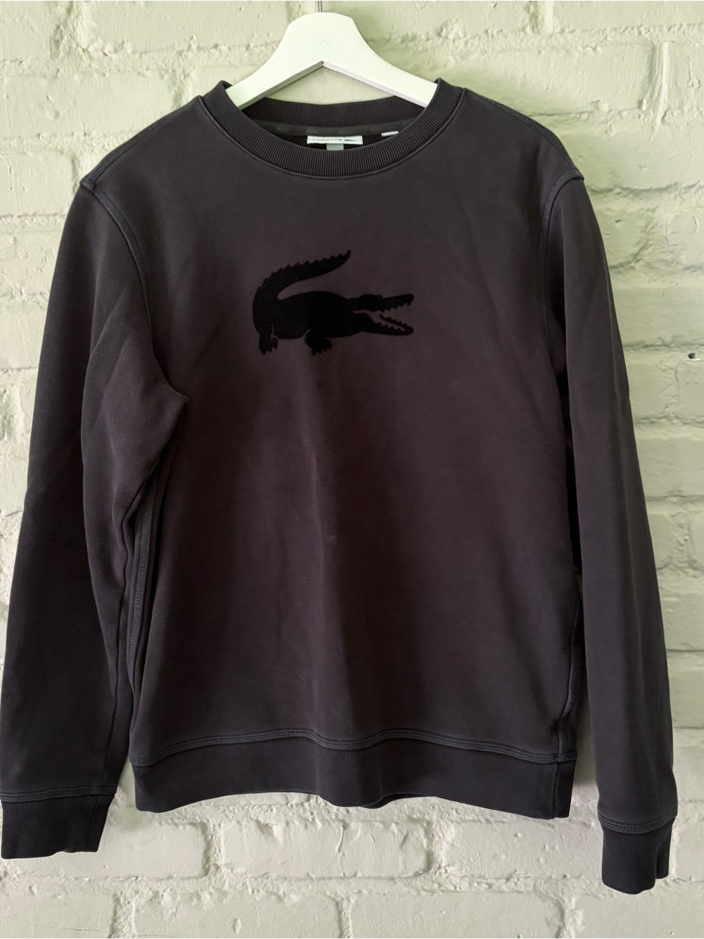 Lacoste Men's Dark Charcoal Crewneck Sweatshirt with Tonal Crocodile